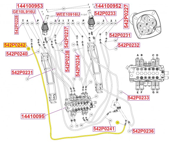 542P0242 Hortum, Kazıcı valfi Joistik kumanda / Hose
