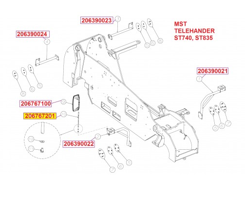 206767201 MST Telehander sağ arka görüş ayna ayağı / Mirror conection support