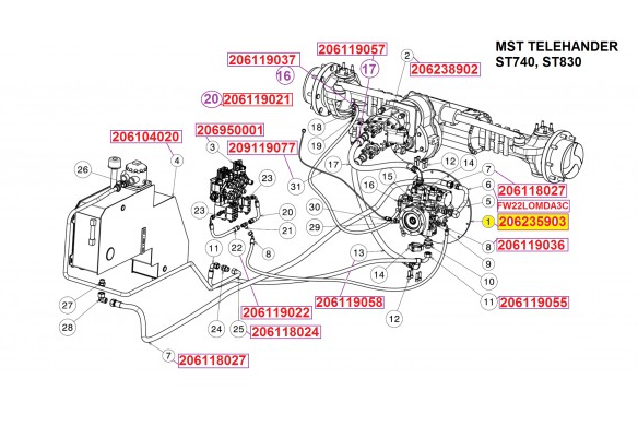 206235903 MST Telehander Hidrostatik pompa / Hidrostatik pompa