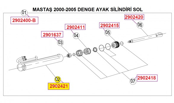 2902421 Kovan, denge ayak silindiri / Pipe assemly, stabilizer ram