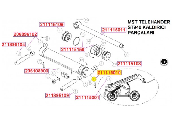 211115010 MST Telehander kaldırıcı piston kovanı / Cylinder