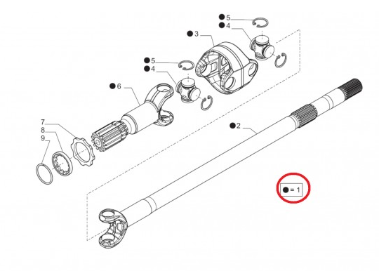 642776 Ön Aks mili komple, sol, kısa / Double U joint, left, short