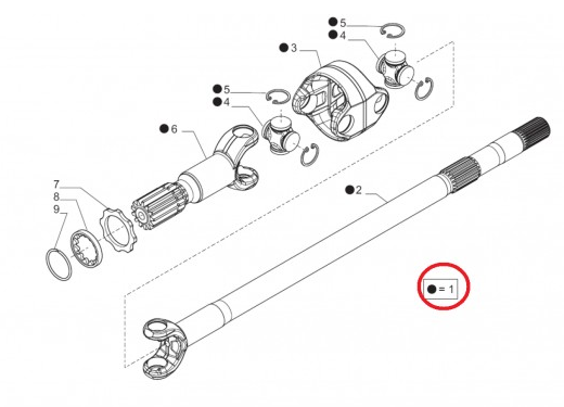 642777 Ön Aks mili komple, sağ, uzun / Double U joint, right, long